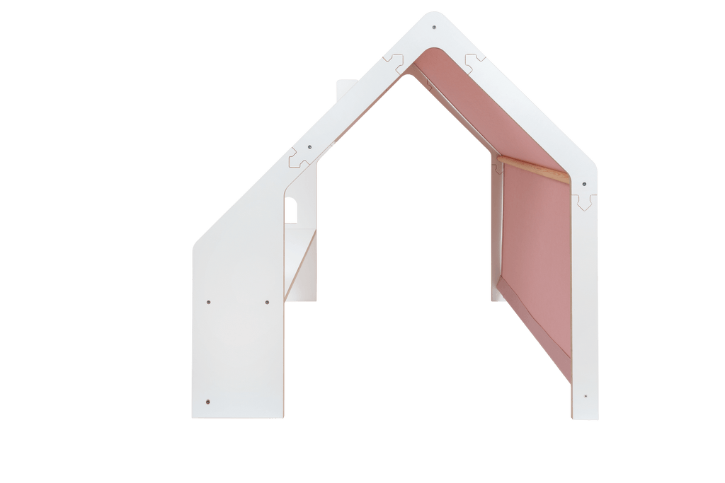 MeowBaby® White Wooden House for Kids - Pink Roof
