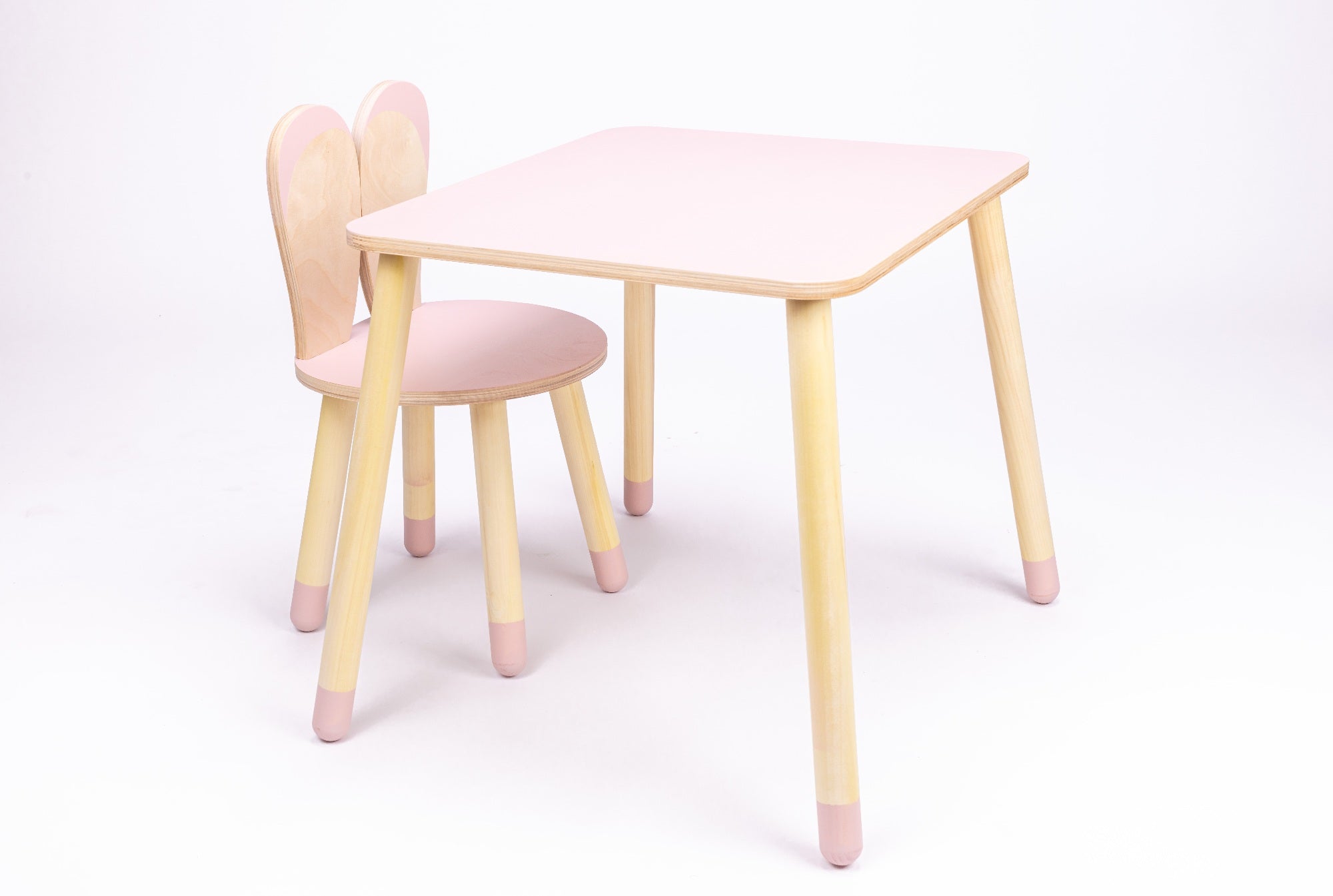 Ensemble Table & Chaise Lapin – Bois Naturel