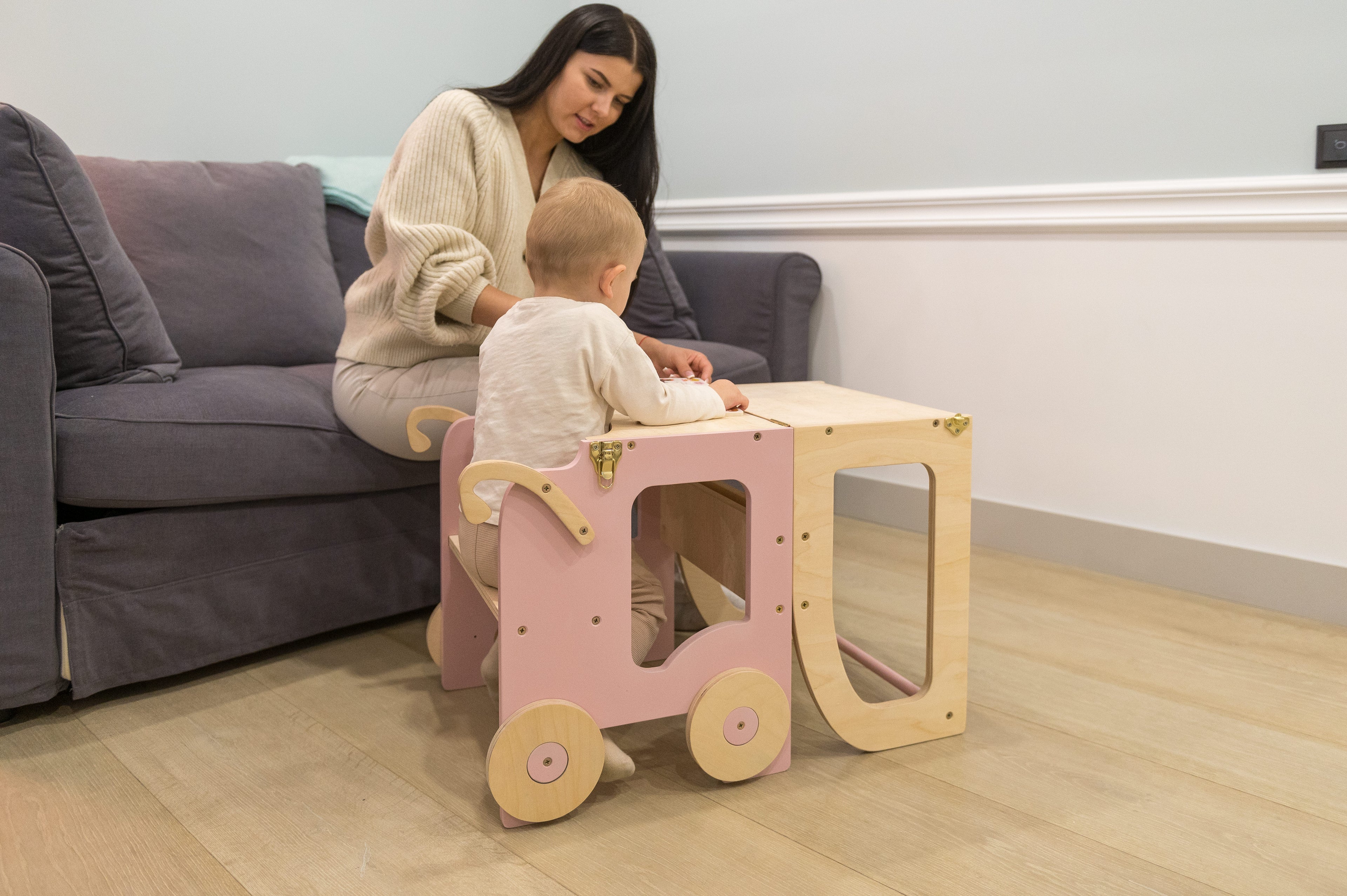 Tour d'apprentissage Montessori 2-en-1 – Tabouret & Table