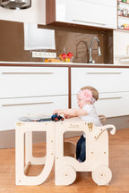 Tour d'apprentissage Montessori 2-en-1 – Tabouret & Table