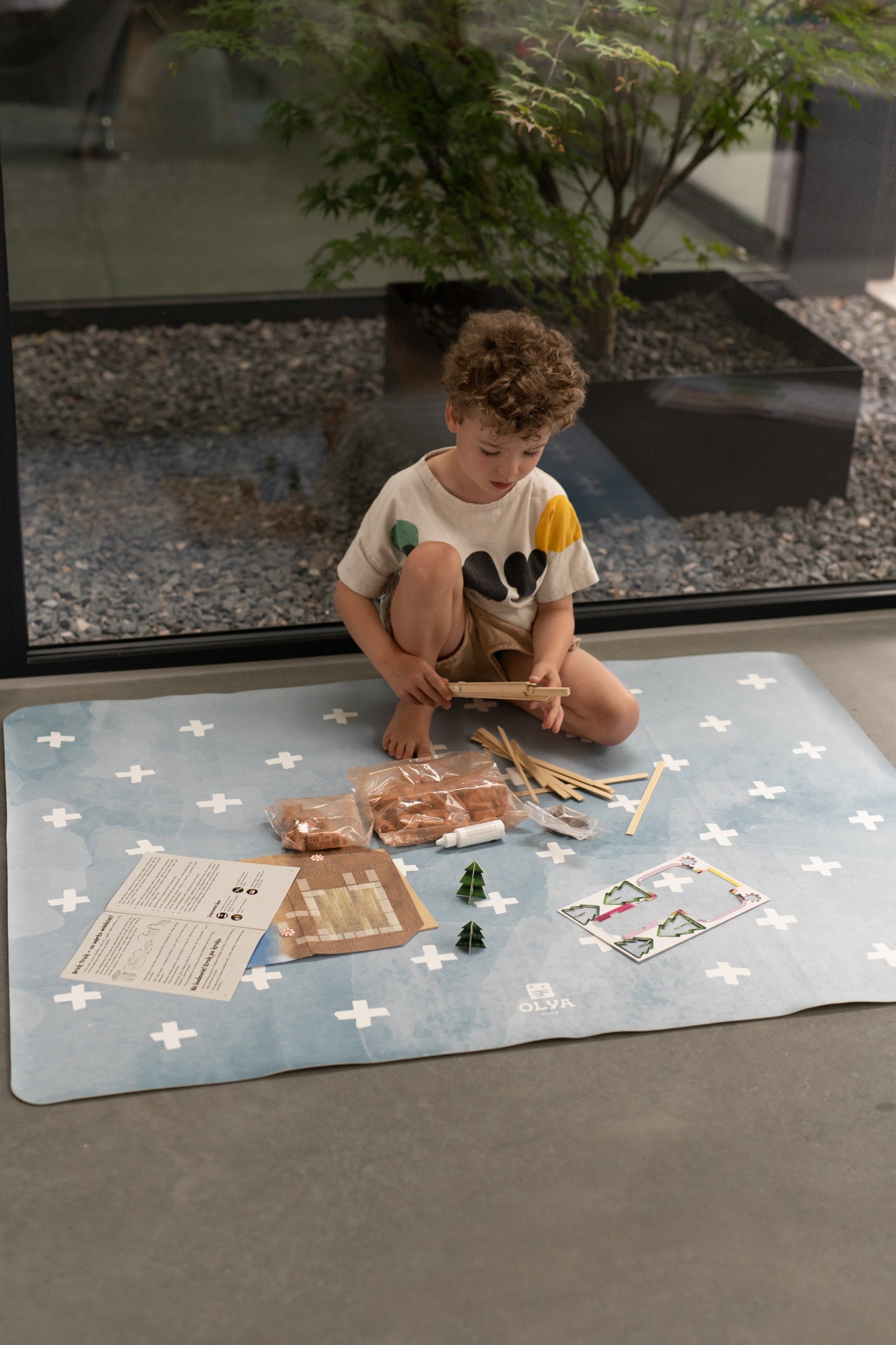 Kids Mealtime Floor Mat, Non-Slip & Waterproof - Cross Azure