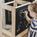 MeowBaby Wooden Kitchen Helper for Children with Board - Natural