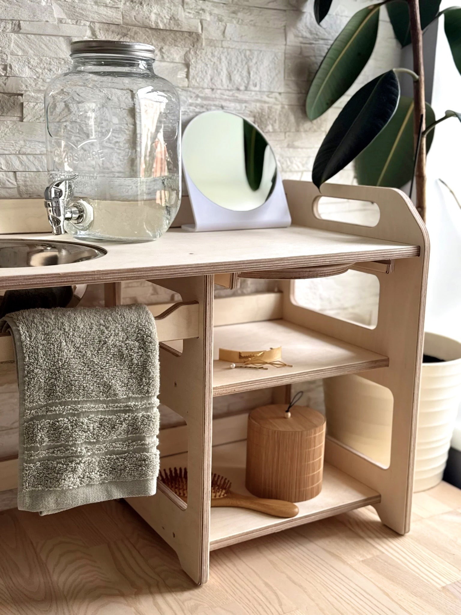 Montessori Wooden Washbasin With Storage for Kids - Large