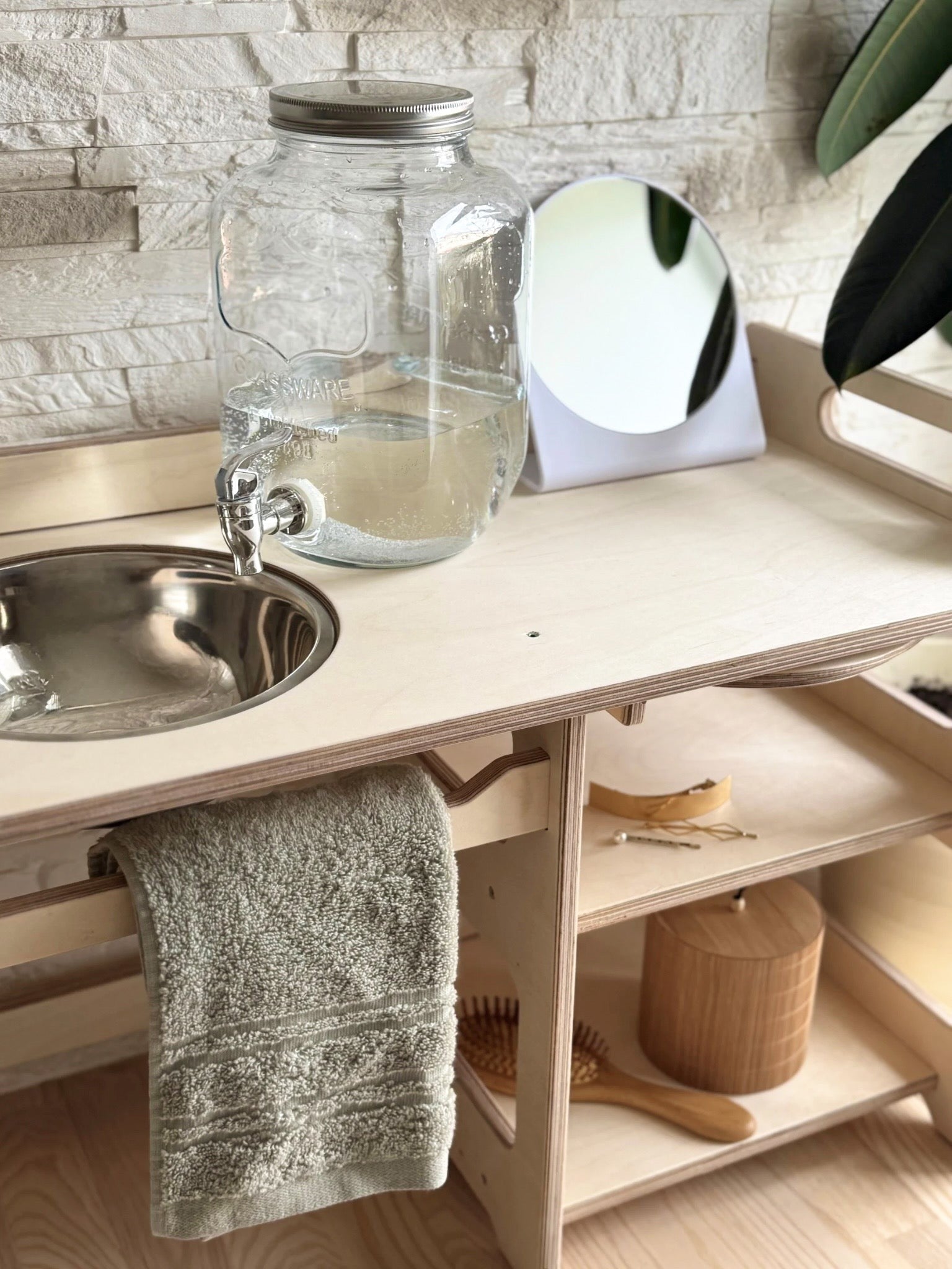 Montessori Wooden Washbasin With Storage for Kids - Large